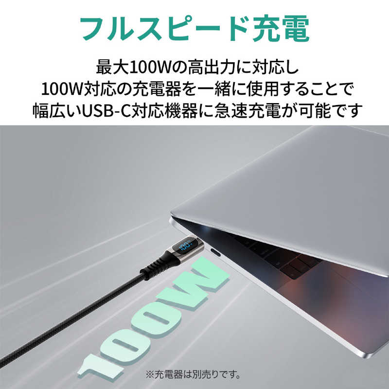 AUKEY��(��������)�����֥� Impulse Series 100W Digital Display ��Type-C to Type-C�� 2m �֥�å� Black��CBCC13LBK