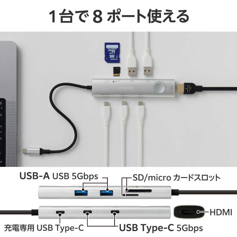 ���쥳�ࡡELECOM��Type-C�ɥå��󥰥��ơ������ ���̥��󥪥ե����å��� USB PD�б� USB-A��2 USB-C��3 HDMI(4K60Hz) SD��microSD��DST-S080BPSV
