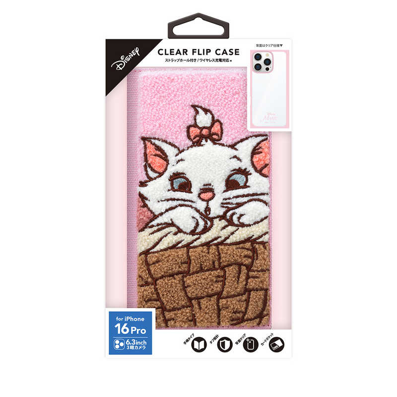 PGA　iPhone 16 Pro用 クリアフリップケース サガラ刺繍 Premium Style ディズニーマリー　PG-D24BCF04MAR