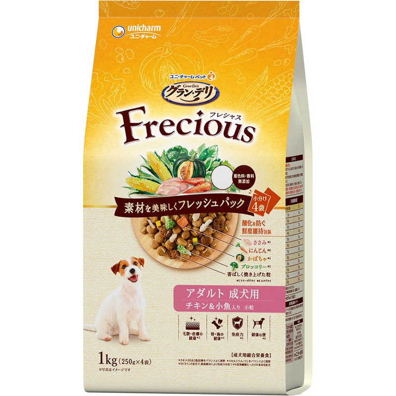 ユニチャーム グラン・デリ Frecious(フレシャス)アダルト成犬用 チキン＆小魚入り 1kg(250g×4袋)