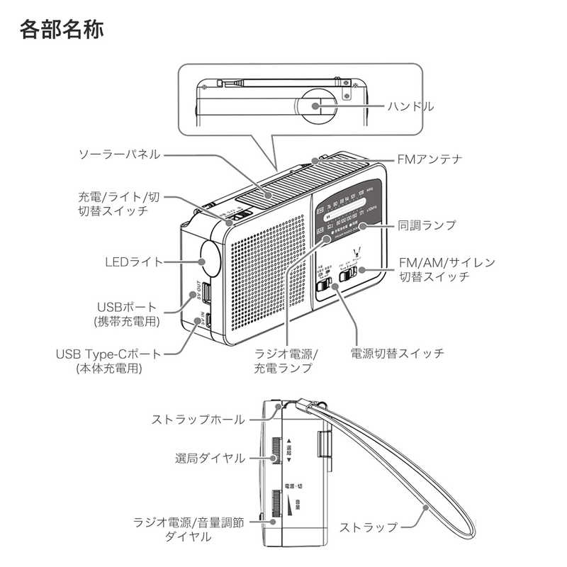 京ハヤ　防災ラジオ 4WAYタイプ 手回し充電 ソーラー充電 [ ワイドFM対応 / ライト...
