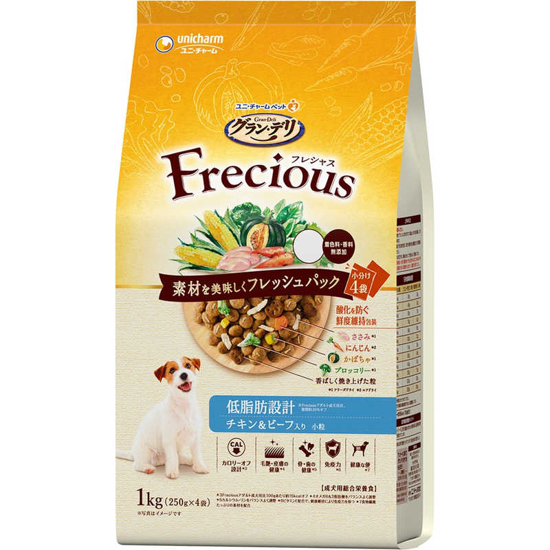 ユニチャーム　グラン・デリ Frecious(フレシャス)アダルト成犬用 低脂肪設計 チキン＆ビーフ入り 1kg(250g×4袋)