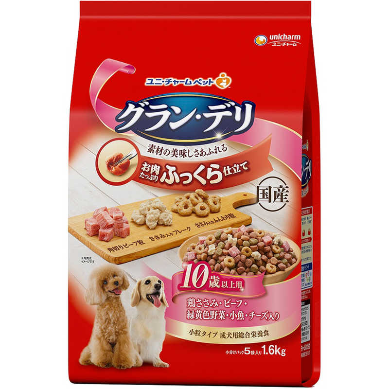 乐天商城 - ユニチャーム　Gran-Deli(グラン・デリ)ふっくら仕立て 10歳以上用 1.6kg(小分けパック5袋入)