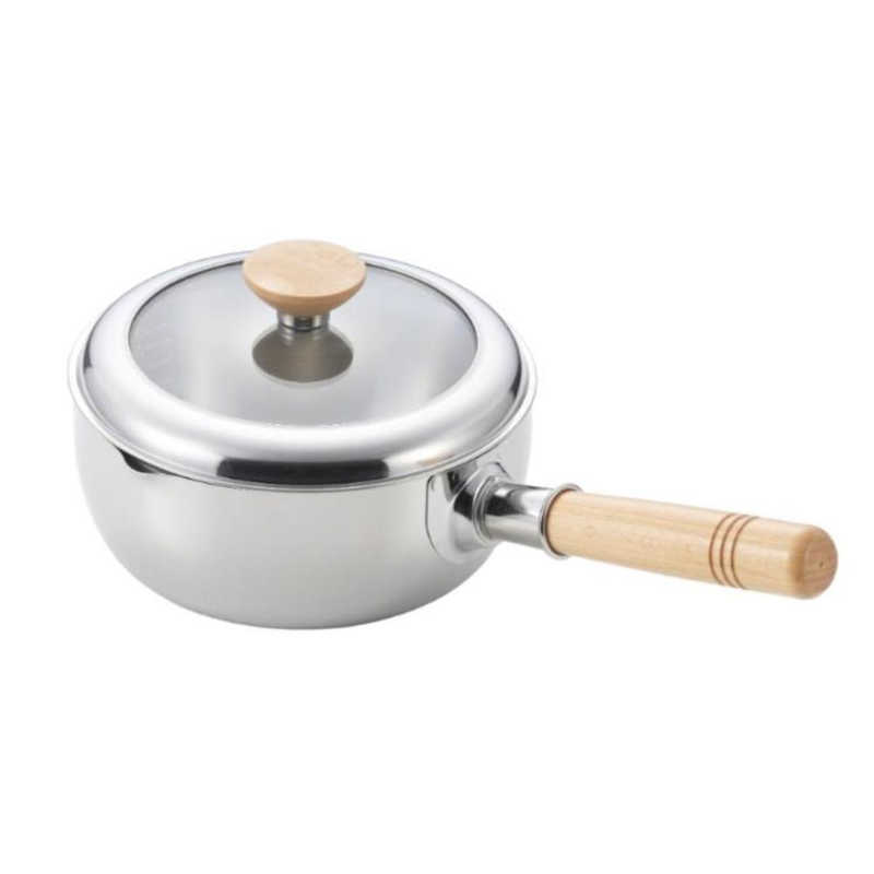 ヨシカワ　片手鍋 18cm IH ガス 木柄 ガラス蓋付き　SJ3816