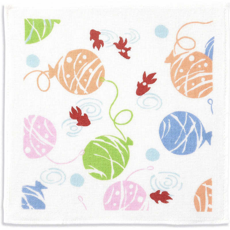 タオル美術館　水風船と金魚 タオルハンカチ ホワイト さいか