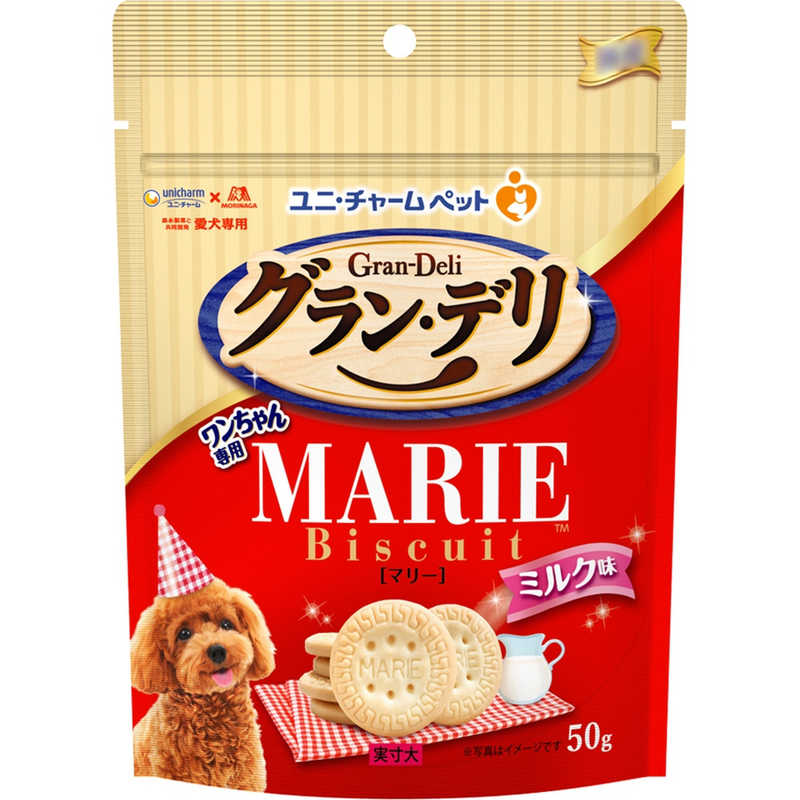 【商品解説】ユニ・チャームペット×森永製菓の共同開発！ワンちゃん専用「マリービスケット」です。●ワンちゃんに与えやすいミニサイズ●ワンちゃん向けに独自の配合設計●やさしいミルクの味わいが楽しめるビスケット【スペック】●型式：（GDマリビスケミル）●JANコード：4520699698037【注意事項・特記事項】※キャンペーンやパッケージリニューアル等で掲載画像とは異なる場合があります。※開封後の返品や商品交換はお受けできません。この商品は宅配便でお届けする商品です出荷可能日から最短日時でお届けします。※出荷完了次第メールをお送りします。配送サービス提供エリアを調べることができます「エリア検索」をクリックして、表示された画面にお届け先の郵便番号7桁を入力してください。ご購入可能エリア検索お買い上げ合計3,980円以上で送料無料となります。※3,980円未満の場合は、一律550円（税込）となります。●出荷可能日から最短日時でお届けします。（日時指定は出来ません。）　※お届け時に不在だった場合は、「ご不在連絡票」が投函されます。　「ご不在連絡票」に記載された宅配業者の連絡先へ、再配達のご依頼をお願いいたします。●お届けは玄関先までとなります。●宅配便でお届けする商品をご購入の場合、不用品リサイクル回収はお受けしておりません。●全て揃い次第の出荷となりますので、2種類以上、または2個以上でのご注文の場合、出荷が遅れる場合があります。詳細はこちら■商品のお届けについて商品の到着日については、出荷完了メール内のリンク（宅配業者お荷物お問い合わせサービス）にてご確認ください。詳しいお届け目安を確認する1度の注文で複数の配送先にお届けすることは出来ません。※注文時に「複数の送付先に送る」で2箇所以上への配送先を設定した場合、すべてキャンセルとさせていただきます。