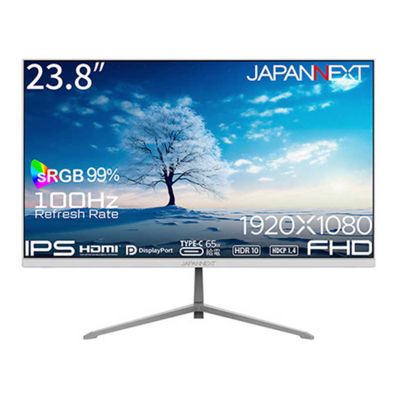 JAPANNEXT　IPSパネル搭載 液晶モニター HDMI DP USB Type-C(最大65W給電) HDR ケーブル同梱(ホワイト) (2年保証) ［23.8型 /フルHD(1920×1080) /ワイド］　JN-IPS238FHD2-C6-W - Image 2