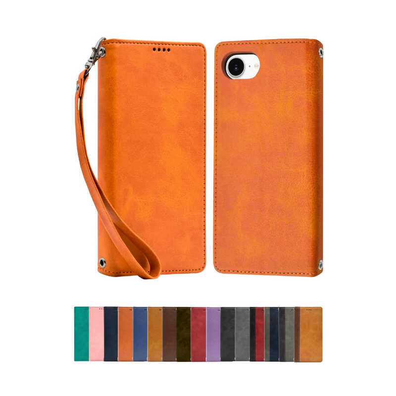 shizukawill　iPhone16e 手帳型 ケース カバー 本革調 レザーケース (シズカウィル) オレンジ　APIPSE4ORANGE