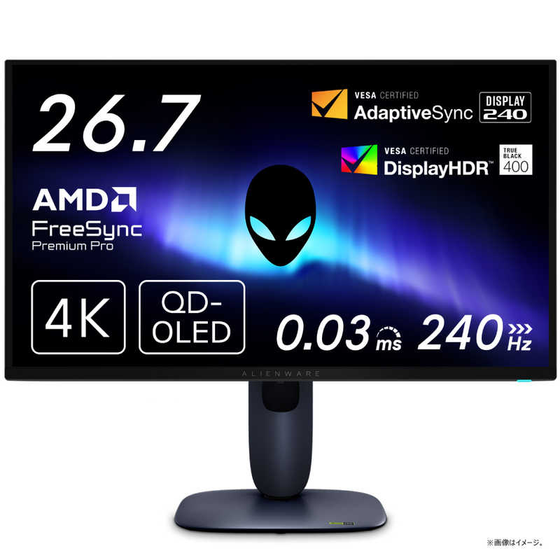 DELL　デル　ゲーミング液晶ディスプレイ Alienware/QD-OLED/240/0.03ms/P対 ［26.7型 / 有機EL 4K(3840×2160) / ワイド］ ブラック　AW2725Q-R