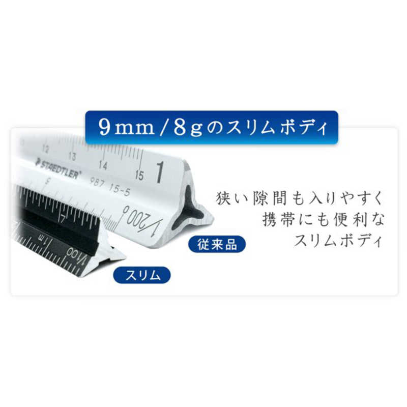 ステッドラー　高精度オールアルミ製 三角スケール スリム 15cm マットブラック　56179