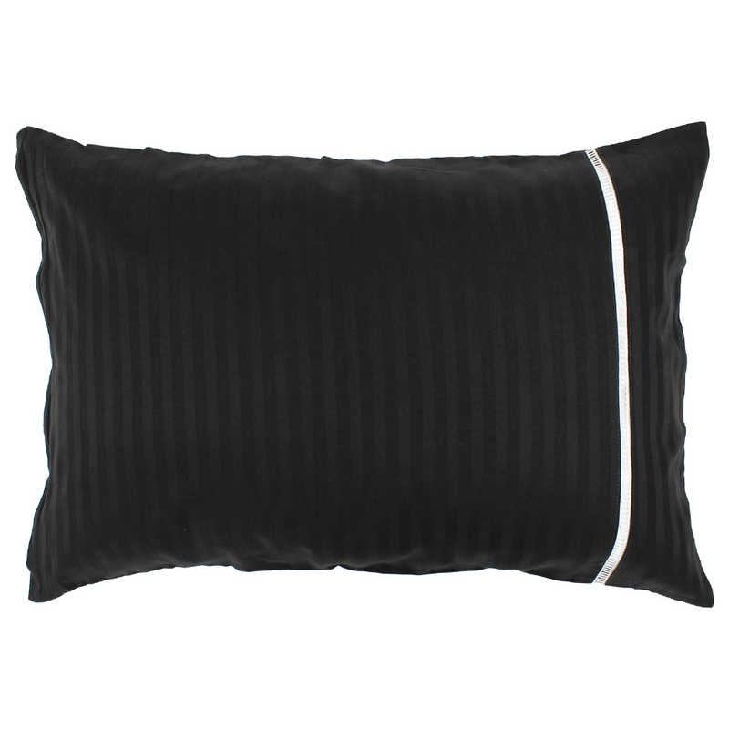 小栗 枕カバー inico(イニコ) 綿100％ サテン織ストライプ 片サイドはしごレース付き 上品な光沢 洗える チャコール ［43×63cm枕用 /ファスナータイプ］ IN61550-02 MerryNight