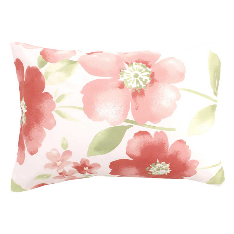 小栗 メリーナイト 枕カバー 「水彩フラワー」 ピンク 約43×63cm ファスナー式 まくらが入れやすい 洗える 速乾 シワになりにくい ピンク