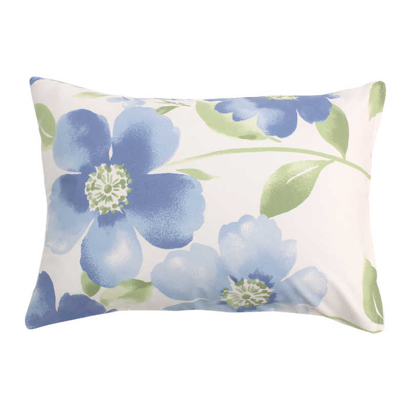 小栗 メリーナイト 枕カバー 「水彩フラワー」 ブルー 約43×63cm ファスナー式 まくらが入れやすい 洗える 速乾 シワになりにくい サックス