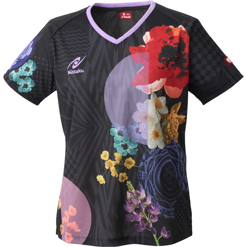 ニッタク　卓球用品 レディース モダンフラワーシャツ L ブラック　NW-2221
