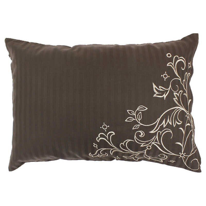 小栗 枕カバー inico (イニコ) 「クレール」 綿100％ サテン織ストライプ 刺繍入り 上品な光沢感 洗える ブラウン ［43×63cm枕用 /ファスナータイプ］ IN61551-93