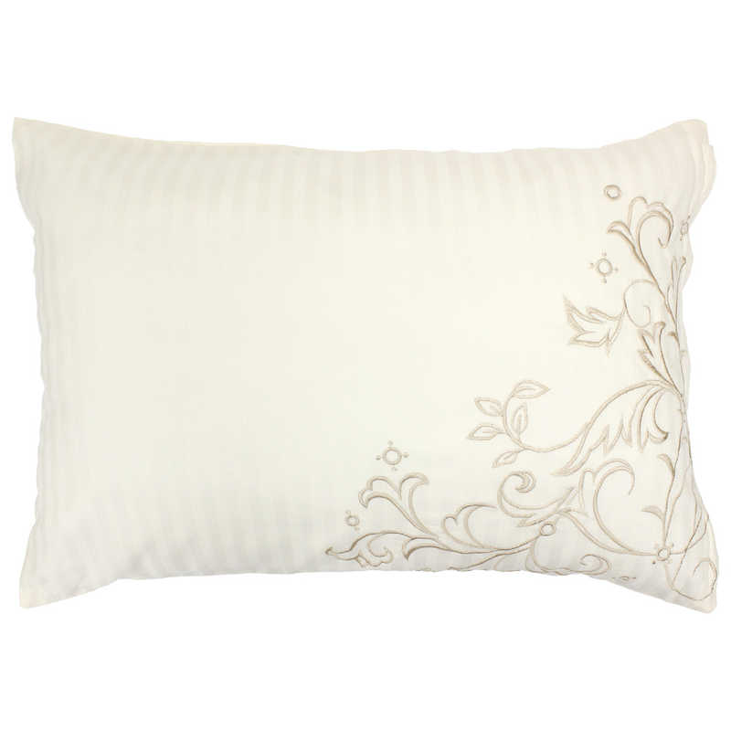 小栗 メリーナイト 枕カバー inico (イニコ) 「クレール」 綿100％ サテン織ストライプ 刺繍入り 上品な光沢感 洗える アイボリー ［43×63cm枕用 /ファスナータイプ］ IN61551-07