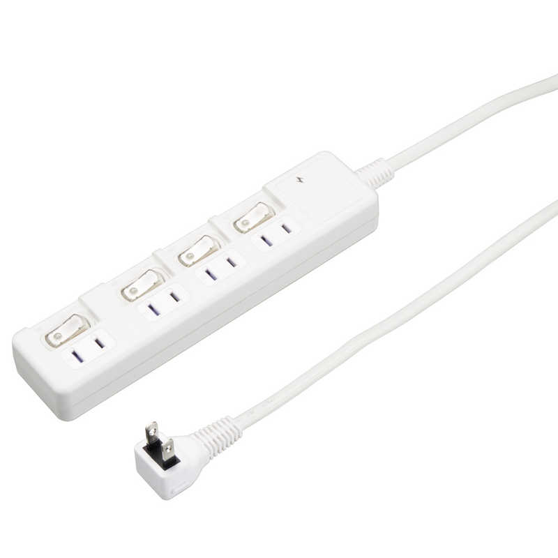 【商品解説】●雷ガード機能で、内蔵された素子が落雷により電線から伝わる雷サージを低減し接続機器を守ります。●各差込口の電源を個別にON/OFFできる、節電に便利な個別スイッチ。ONの時にスイッチが点灯します。●ホコリ防止安全シャッターでゴミやホコリの侵入による火災、感電などの事故を予防します。●差し込み口の間が広く開いている箇所があるので、ACアダプターも楽に接続可能です。●プラグは絶縁カバーでトラッキングによる火災を予防します。●L字プラグでコンセントにプラグをしっかりと固定します。●よじれにくく丈夫な保護被ふくコードを使用しています。【スペック】●型式：H8KS445WH（H8KS445WH）●JANコード：4966307288960本体サイズ(高さ×幅×奥行)：W46×H199×D27mm本体重量：512g長さ：5.0m口数：4個口スイッチタイプ：スイッチ付き（個別）雷対策：雷対策有シャッター：有マグネット：無プラグ/差込口形状：Aタイプ仕様1：定格電圧／電流：125V／15A仕様2：定格容量：1500W仕様3：最大サージ電圧：6000Vこの商品は宅配便でお届けする商品です出荷可能日から最短日時でお届けします。※出荷完了次第メールをお送りします。配送サービス提供エリアを調べることができます「エリア検索」をクリックして、表示された画面にお届け先の郵便番号7桁を入力してください。ご購入可能エリア検索お買い上げ合計3,980円以上で送料無料となります。※3,980円未満の場合は、一律550円（税込）となります。●出荷可能日から最短日時でお届けします。（日時指定は出来ません。）　※お届け時に不在だった場合は、「ご不在連絡票」が投函されます。　「ご不在連絡票」に記載された宅配業者の連絡先へ、再配達のご依頼をお願いいたします。●お届けは玄関先までとなります。●宅配便でお届けする商品をご購入の場合、不用品リサイクル回収はお受けしておりません。●全て揃い次第の出荷となりますので、2種類以上、または2個以上でのご注文の場合、出荷が遅れる場合があります。詳細はこちら■商品のお届けについて商品の到着日については、出荷完了メール内のリンク（宅配業者お荷物お問い合わせサービス）にてご確認ください。詳しいお届け目安を確認する1度の注文で複数の配送先にお届けすることは出来ません。※注文時に「複数の送付先に送る」で2箇所以上への配送先を設定した場合、すべてキャンセルとさせていただきます。