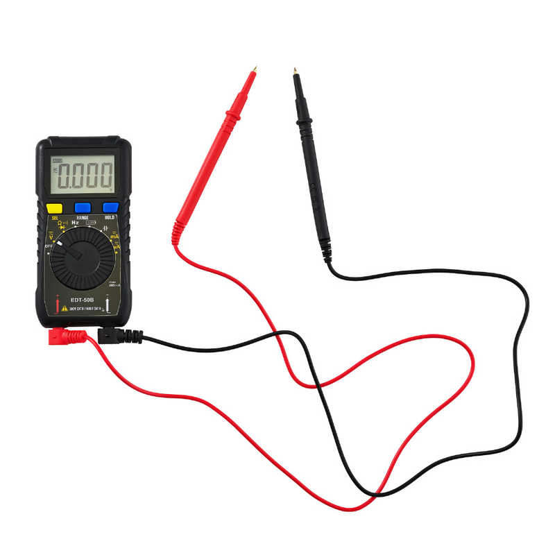【商品解説】●直流/交流電圧：4/40/400/600V●直流/交流電流：400μ/40m/400mA●抵抗：400/4k/40k/400k/4M/40MΩ●導通試験：約50Ω以下でブザー●ダイオードテスト●周波数：5/50/500/5k/50k/100kHz●1.5V乾電池電圧チェック●静電容量：50n/500n/5μ/50μ/100μF●付属品：CR2032コイン電池 1個（テスト用 内蔵）、テストリード 1組、ハードケース、取扱説明書【スペック】●型式：EDT-50B（EDT50B）●JANコード：4901087227440この商品は宅配便でお届けする商品です出荷可能日から最短日時でお届けします。※出荷完了次第メールをお送りします。配送サービス提供エリアを調べることができます「エリア検索」をクリックして、表示された画面にお届け先の郵便番号7桁を入力してください。ご購入可能エリア検索お買い上げ合計3,980円以上で送料無料となります。※3,980円未満の場合は、一律550円（税込）となります。●出荷可能日から最短日時でお届けします。（日時指定は出来ません。）　※お届け時に不在だった場合は、「ご不在連絡票」が投函されます。　「ご不在連絡票」に記載された宅配業者の連絡先へ、再配達のご依頼をお願いいたします。●お届けは玄関先までとなります。●宅配便でお届けする商品をご購入の場合、不用品リサイクル回収はお受けしておりません。●全て揃い次第の出荷となりますので、2種類以上、または2個以上でのご注文の場合、出荷が遅れる場合があります。詳細はこちら■商品のお届けについて商品の到着日については、出荷完了メール内のリンク（宅配業者お荷物お問い合わせサービス）にてご確認ください。詳しいお届け目安を確認する1度の注文で複数の配送先にお届けすることは出来ません。※注文時に「複数の送付先に送る」で2箇所以上への配送先を設定した場合、すべてキャンセルとさせていただきます。