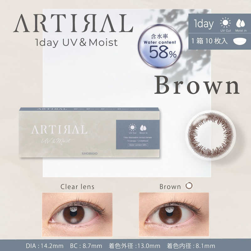 粧美堂 (度あり/-2.00) アーティラル ワンデー UV＆モイスト 58％ ブラウン (BC8.7/DIA14.2) 10枚入 カラコン