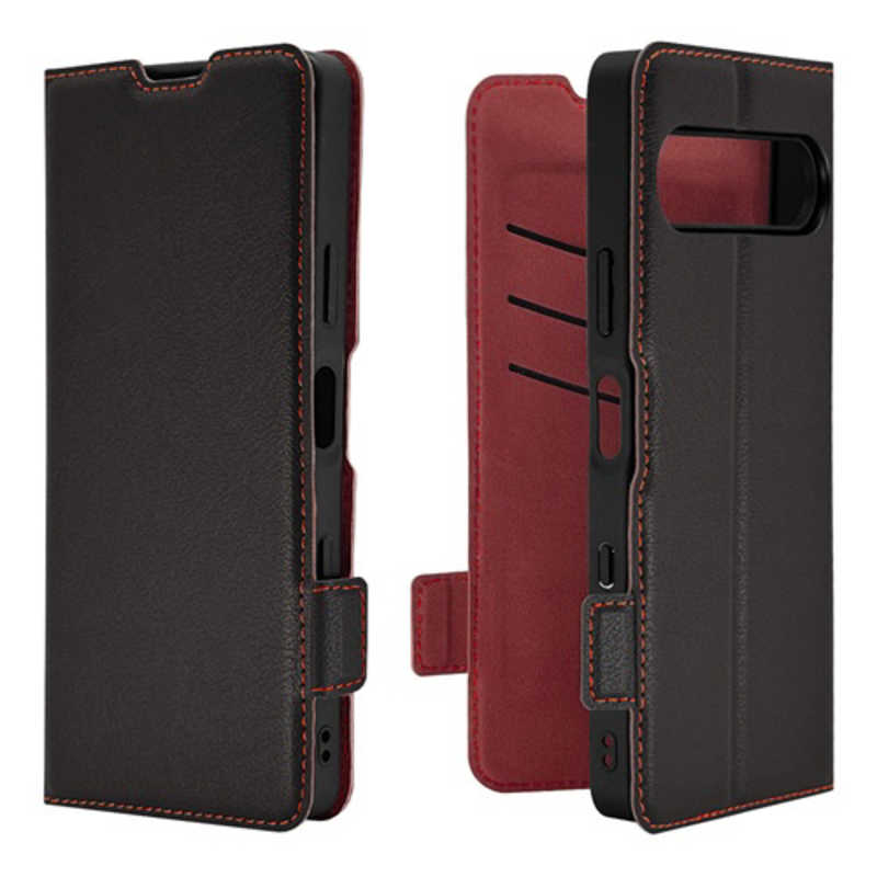 ラスタバナナ Xperia 10VII 薄型手帳サイドマグネットケース BK×RD 9229XP107BSMBKR