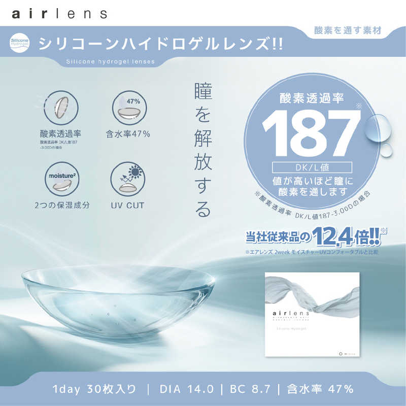 RISEUP　(度あり/-3.00) エアレンズ ワンデー シリコーン (BC8.7/PWR-3.00/DIA14.0)