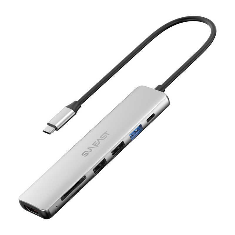 SUNEAST　USB Type-C ドッキングステーション マルチハブ 7in1 PD100W給電可能 ケーブル長25cm アルミ合金 シルバー ［USB Power Delivery対応］　SE-HUB071JDPNCF