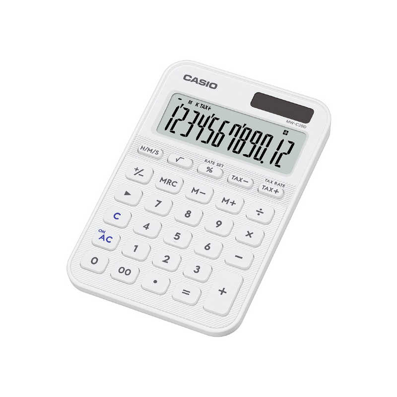 カシオ　CASIO　デザイン電卓 ミニジャストタイプ［12桁］ホワイト　MW-C20D-WE-N