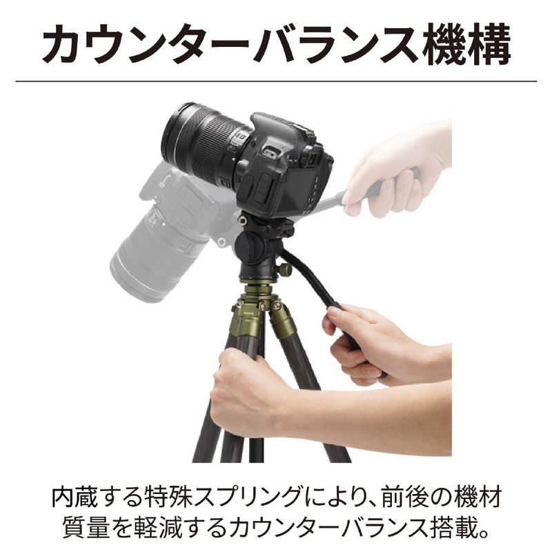 CAYER　カーボン製軽量三脚 ［4段 / 2WAY雲台］ グレー　CAYER-CH20S1GR