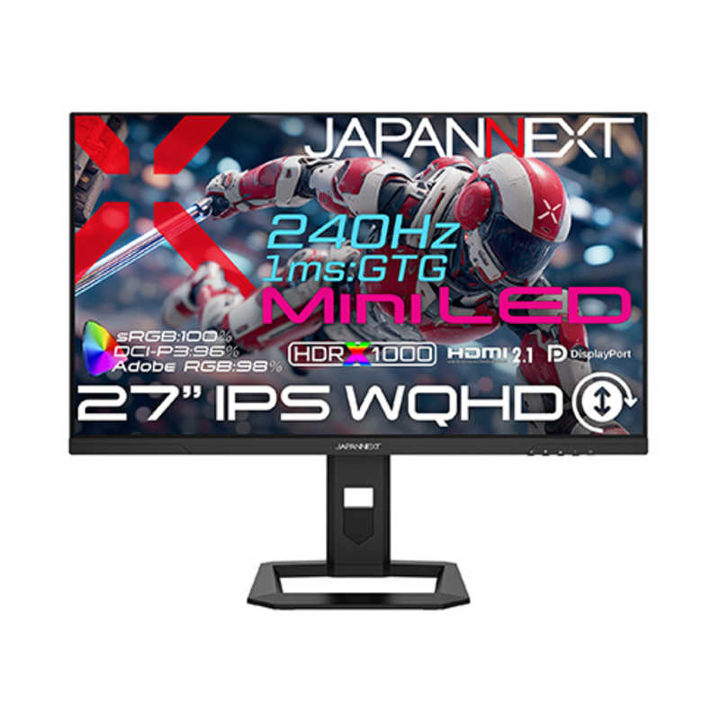 JAPANNEXT　27インチ IPS Mini LEDバックライトWQHDゲーミングモニター HDMI2.1 DP 1ms sRGB：100％ DCI-P3：96％　JN-IPSM27G240Q-HSP