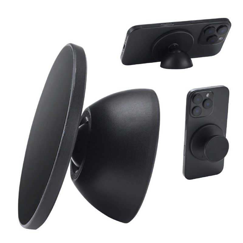 エレコム　ELECOM　MagSafe対応 スマホスタンド スマホグリップ 両面マグネット メタルプレート付属 ブラック　P-DSMMWBK