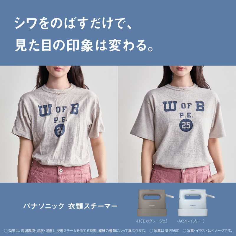 パナソニック Panasonic 衣類スチーマー プレスもできる2WAY 3段階温度調節 ハンガーショット機能付き クレイブルー - angle 2
