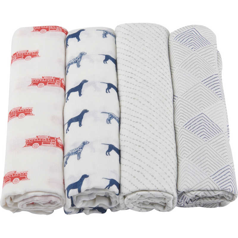 Bib - NEWCASTLECLASSICS　バンブースワドル4枚セット Fire Truck & Dalmatian ニューキャッスルクラシックス