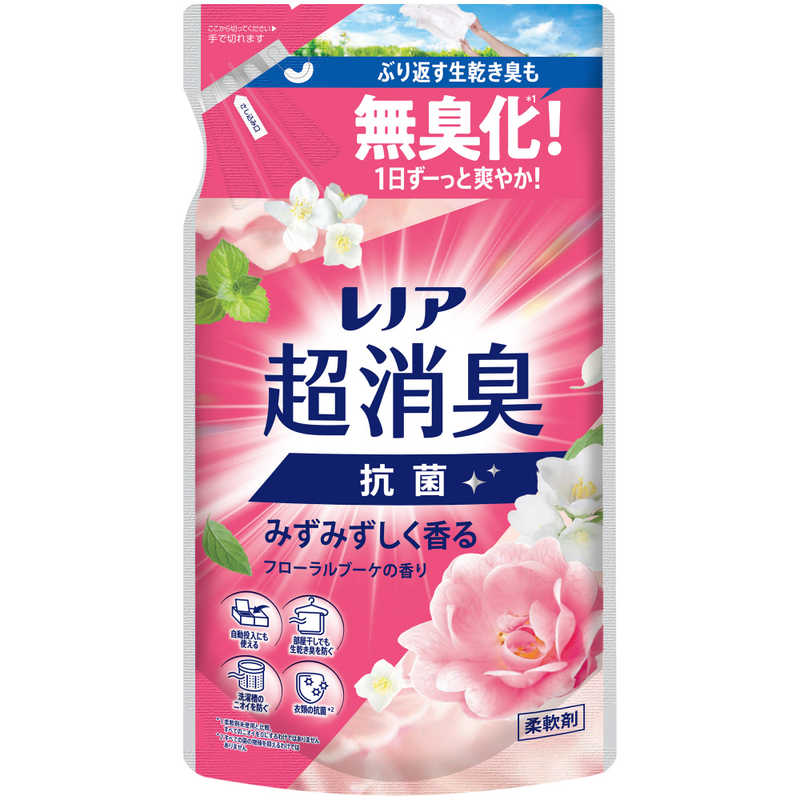 【商品解説】衣類の抗菌*2 1週間消臭*3 部屋干しでも生乾き臭を防ぐ。赤ちゃんの衣類もやわらかく。洗濯槽のニオイを防ぐ。静電気ブロック。花粉ブロック*4*1 柔軟剤未使用と比較。すべてのニオイを0にするわけではありません。*2 すべての菌の増殖を抑えるわけではありません。*3 保管状態で。*4 静電気を防ぐ効果による。【スペック】●型式：レノアFブケカエ（レノアFブケカエ）●JANコード：4987176353443【注意事項・特記事項】※キャンペーンやパッケージリニューアル等で掲載画像とは異なる場合があります。※開封後の返品や商品交換はお受けできません。この商品は宅配便でお届けする商品です出荷可能日から最短日時でお届けします。※出荷完了次第メールをお送りします。配送サービス提供エリアを調べることができます「エリア検索」をクリックして、表示された画面にお届け先の郵便番号7桁を入力してください。ご購入可能エリア検索お買い上げ合計3,980円以上で送料無料となります。※3,980円未満の場合は、一律550円（税込）となります。●出荷可能日から最短日時でお届けします。（日時指定は出来ません。）　※お届け時に不在だった場合は、「ご不在連絡票」が投函されます。　「ご不在連絡票」に記載された宅配業者の連絡先へ、再配達のご依頼をお願いいたします。●お届けは玄関先までとなります。●宅配便でお届けする商品をご購入の場合、不用品リサイクル回収はお受けしておりません。●全て揃い次第の出荷となりますので、2種類以上、または2個以上でのご注文の場合、出荷が遅れる場合があります。詳細はこちら■商品のお届けについて商品の到着日については、出荷完了メール内のリンク（宅配業者お荷物お問い合わせサービス）にてご確認ください。詳しいお届け目安を確認する1度の注文で複数の配送先にお届けすることは出来ません。※注文時に「複数の送付先に送る」で2箇所以上への配送先を設定した場合、すべてキャンセルとさせていただきます。