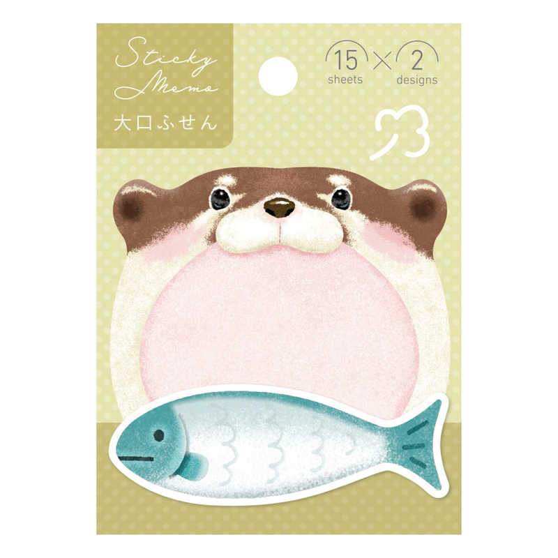 【商品解説】ロングセラーの大口付箋をデザインリニューアル！大・中の2種類の付箋がそれぞれ15枚入っています。かわうその大きなお口が可愛らしいデザインです。ちょこっとメモに使ったり、目印に使ったりできます。【スペック】●型式：DM03815（DM03815）●JANコード：4905426706689この商品は宅配便でお届けする商品です出荷可能日から最短日時でお届けします。※出荷完了次第メールをお送りします。配送サービス提供エリアを調べることができます「エリア検索」をクリックして、表示された画面にお届け先の郵便番号7桁を入力してください。ご購入可能エリア検索お買い上げ合計3,980円以上で送料無料となります。※3,980円未満の場合は、一律550円（税込）となります。●出荷可能日から最短日時でお届けします。（日時指定は出来ません。）　※お届け時に不在だった場合は、「ご不在連絡票」が投函されます。　「ご不在連絡票」に記載された宅配業者の連絡先へ、再配達のご依頼をお願いいたします。●お届けは玄関先までとなります。●宅配便でお届けする商品をご購入の場合、不用品リサイクル回収はお受けしておりません。●全て揃い次第の出荷となりますので、2種類以上、または2個以上でのご注文の場合、出荷が遅れる場合があります。詳細はこちら■商品のお届けについて商品の到着日については、出荷完了メール内のリンク（宅配業者お荷物お問い合わせサービス）にてご確認ください。詳しいお届け目安を確認する1度の注文で複数の配送先にお届けすることは出来ません。※注文時に「複数の送付先に送る」で2箇所以上への配送先を設定した場合、すべてキャンセルとさせていただきます。