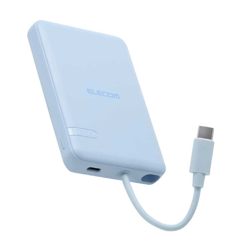 エレコム　ELECOM　モバイルバッテリー リチウムイオン電池 5000mAh 12W USB-C USB-Cケーブル一体 ブルー　DE-C62-5000BU