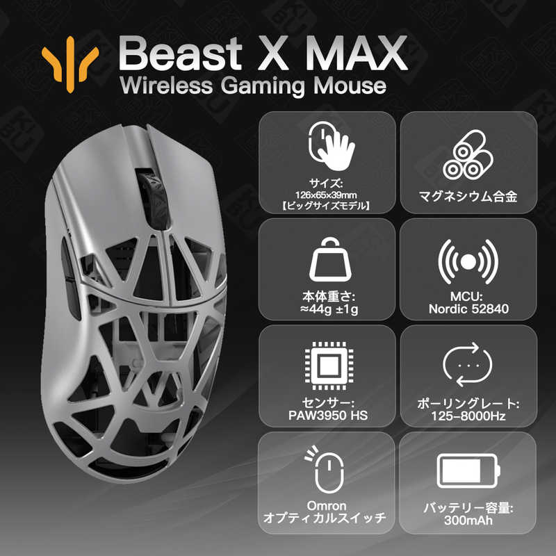 KIBU　ゲーミングマウス Beast X Max ［光学式 / 有線/無線(ワイヤレス) / 5ボタン...