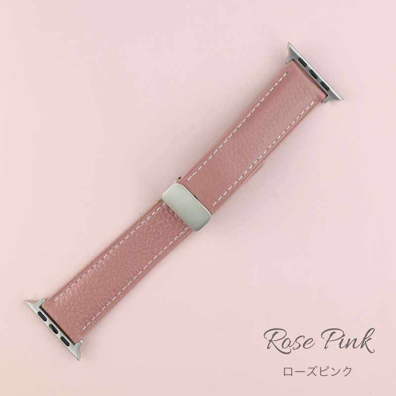 アイキューラボ　Apple Watch 45/44/42mm マグネット レザーベルト ローズピンク　IQ-AW022B45-PK