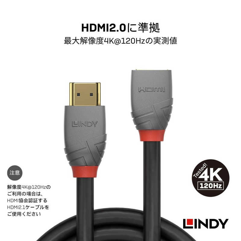 LINDY　HDMI延長ケーブル ver2.1 『ANTHRA LINE』 ［0.5m / HDMI⇔HDMI / イーサネ...