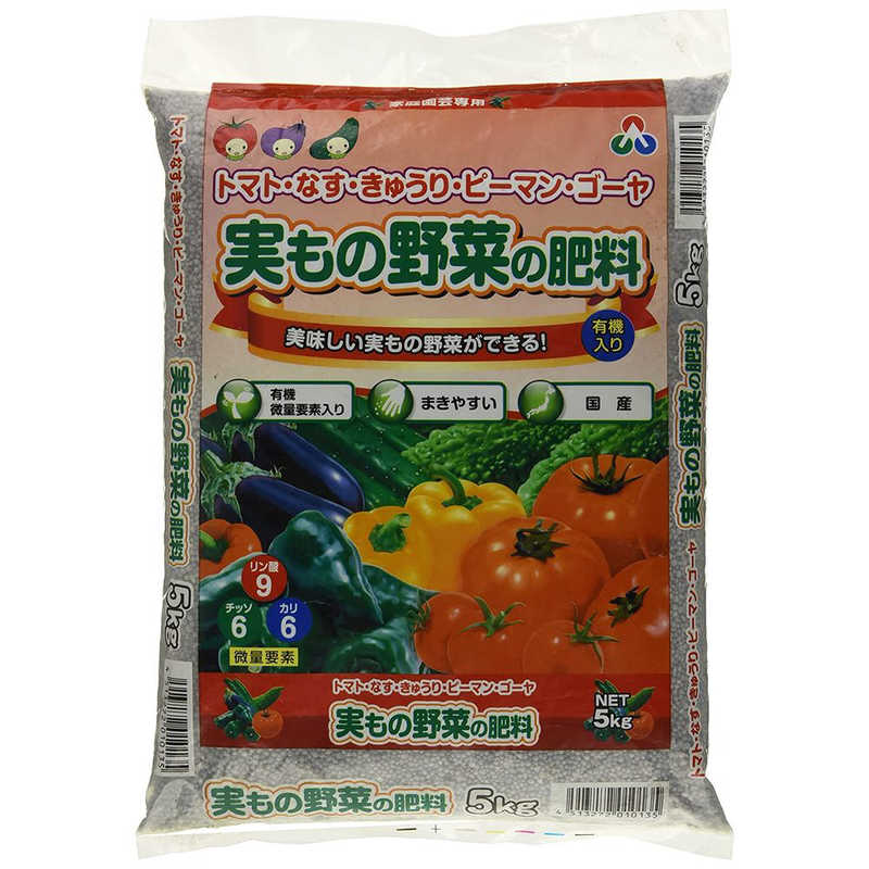 【商品解説】実を食べる野菜（トマト、ナス、キュウリ、ピーマンなど）に最適な有機入り化成肥料です。有機成分と微量要素が植物の生育をサポートし、まきやすい粒状タイプなので使いやすいです。【スペック】●型式：（ミモノヤサイノヒリョウ）●JANコード：4513272010135この商品は宅配便でお届けする商品です出荷可能日から最短日時でお届けします。※出荷完了次第メールをお送りします。配送サービス提供エリアを調べることができます「エリア検索」をクリックして、表示された画面にお届け先の郵便番号7桁を入力してください。ご購入可能エリア検索お買い上げ合計3,980円以上で送料無料となります。※3,980円未満の場合は、一律550円（税込）となります。●出荷可能日から最短日時でお届けします。（日時指定は出来ません。）　※お届け時に不在だった場合は、「ご不在連絡票」が投函されます。　「ご不在連絡票」に記載された宅配業者の連絡先へ、再配達のご依頼をお願いいたします。●お届けは玄関先までとなります。●宅配便でお届けする商品をご購入の場合、不用品リサイクル回収はお受けしておりません。●全て揃い次第の出荷となりますので、2種類以上、または2個以上でのご注文の場合、出荷が遅れる場合があります。詳細はこちら■商品のお届けについて商品の到着日については、出荷完了メール内のリンク（宅配業者お荷物お問い合わせサービス）にてご確認ください。詳しいお届け目安を確認する1度の注文で複数の配送先にお届けすることは出来ません。※注文時に「複数の送付先に送る」で2箇所以上への配送先を設定した場合、すべてキャンセルとさせていただきます。