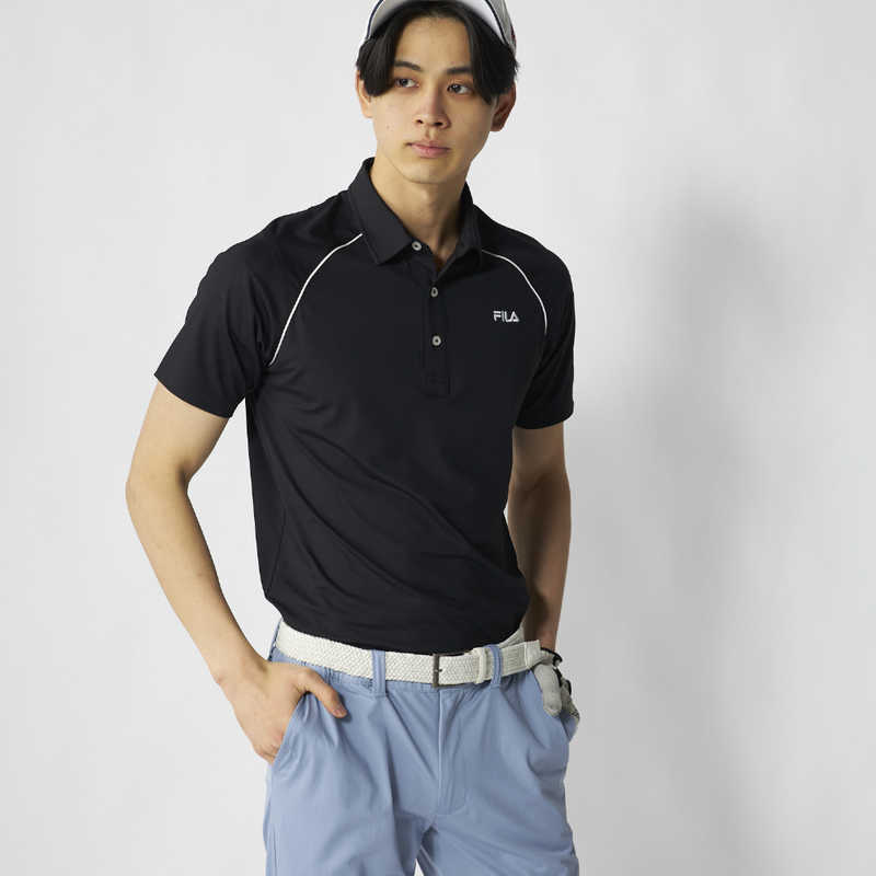 フィラゴルフ　肩ライン入り半袖シャツ FILA GOLF ［メンズ / 身丈：71 裄丈：45 袖幅：21 身幅：53 裾幅：51］ ブラック 【返品交換不可】　746656W