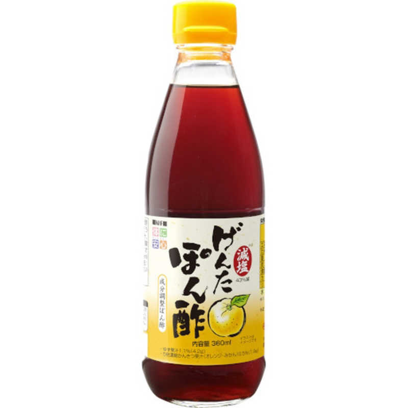 【商品解説】つける・かける・和えるなど色々なお料理に使える美味しい減塩ぽん酢。●たんぱく質（100g当たり）1.8g。●塩分43％減、カリウム85％減、リン57％減（※）。●つける・かける・和えるなど色々なお料理に使える美味しい減塩ぽん酢です。※日本食品標準成分表2015年版（七訂）追補2017年の「ぽん酢しょうゆ、市販品」と比較【スペック】●型式：ゲンエンゲンタポンズ360ML（ゲンエンゲンタポンズ360ML）●JANコード：4987051991623この商品は宅配便でお届けする商品です出荷可能日から最短日時でお届けします。※出荷完了次第メールをお送りします。配送サービス提供エリアを調べることができます「エリア検索」をクリックして、表示された画面にお届け先の郵便番号7桁を入力してください。ご購入可能エリア検索お買い上げ合計3,980円以上で送料無料となります。※3,980円未満の場合は、一律550円（税込）となります。●出荷可能日から最短日時でお届けします。（日時指定は出来ません。）　※お届け時に不在だった場合は、「ご不在連絡票」が投函されます。　「ご不在連絡票」に記載された宅配業者の連絡先へ、再配達のご依頼をお願いいたします。●お届けは玄関先までとなります。●宅配便でお届けする商品をご購入の場合、不用品リサイクル回収はお受けしておりません。●全て揃い次第の出荷となりますので、2種類以上、または2個以上でのご注文の場合、出荷が遅れる場合があります。詳細はこちら■商品のお届けについて商品の到着日については、出荷完了メール内のリンク（宅配業者お荷物お問い合わせサービス）にてご確認ください。詳しいお届け目安を確認する1度の注文で複数の配送先にお届けすることは出来ません。※注文時に「複数の送付先に送る」で2箇所以上への配送先を設定した場合、すべてキャンセルとさせていただきます。