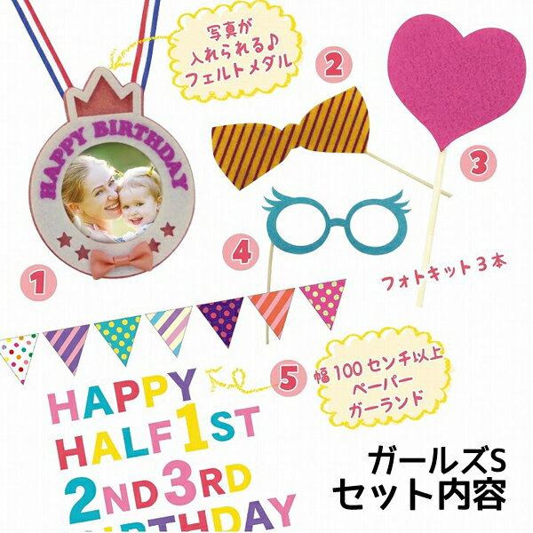 送料無料 ★メーカー価格より値引き★ メモリコ バースデイパーティーセット ガールズ 半年～3歳までの女の子用 Sサイズ 記念日 メモリアル 撮影 フォト インスタ映え お祝い デコレーション パーティーグッズ ペーパーフラッグ 値下げ お買い得 メール便 直送w