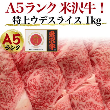 送料無料米沢牛 ウデスライス 牛肉 1kg肩肉 すき焼き用 すき焼き肉 米沢牛証明書付き 国産 黒毛和牛 高級肉 肉 和牛 米澤牛 冷凍配送 すきやき スライス肉 景品 お祝い 結婚祝い 内祝い 贈答品 贈答用 長寿祝 誕生日 記念日 お中元