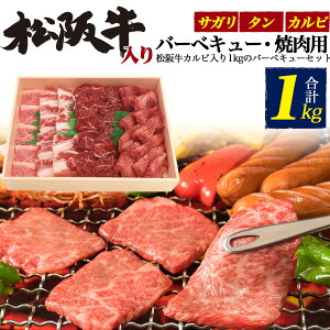 送料無料【 松阪牛入り 焼肉用 3種バーベキュー焼肉セット 1kg (約5〜7人用) 】 カルビ サガリ タン 牛肉 冷凍便 クール 和牛 輸入牛肉 贅沢 ギフト 牛肉 高級 国産 贈り物 証明書付き セット バーベキュー BBQ 焼き肉 グランピング 大人数 パーティー ブランド牛