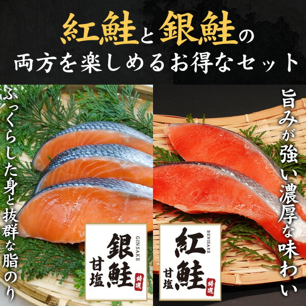 送料無料 冷凍 [ 鮭の切り身セット 紅鮭 銀鮭 各5切 計10切 ] 食べ比べ 比較 個包装 使いやすい 便利 熨斗可能 のし 内祝い 御祝 贈答 お祝い事 箱入り ギフト プレゼント プチ贅沢 高級 甘塩 おかず もう一品 単身世帯 1人暮らし 小分けパック おうちごはん 直送3