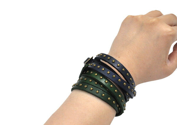 送料無料 3重巻きレザーブレスレット ダークブラウン/ブラウン/キャメル/グリーン/ブルー 　（アクセサ..