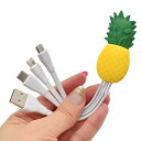 送料無料 パイナップルデザインマルチ充電USBケーブル/3in1 iPhone microUSB Type-C アイフォン アイポッド iPad iphone7 iphone7plus microUSB端子 マイクロUSB アンドロイド ゲーム機 デジカメ タブレット 可愛い ワンポイント 充電ケーブル メール便 直送w