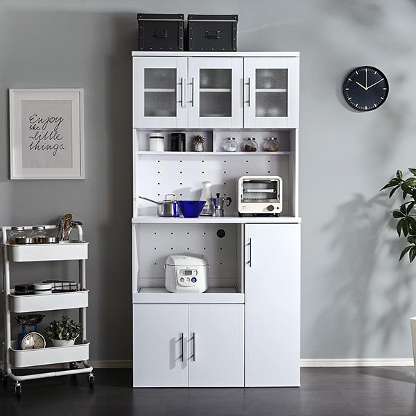 あす楽 食器棚 レンジ台 大型レンジ対応 おしゃれ 北欧 シンプル 安い 皿 収納ラック 木製 キッチン カップボード ハイタイプ 大容量 スライドテーブル 炊...