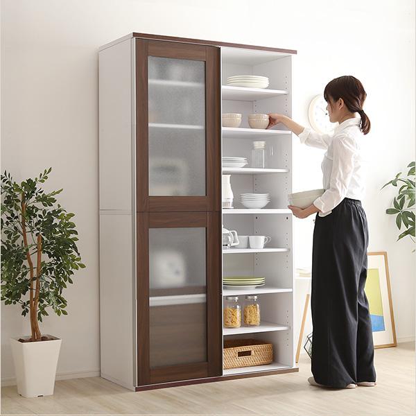 あす楽 食器棚 引き戸 ガラス扉 おしゃれ 北欧 安い キッチン 収納 ラック 大容量 カップボード ハイタイプ 高い レンジ台 大型レンジ対応 スライドテーブ...