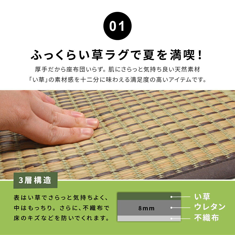い草ラグ い草カーペット い草マット 夏用 ラグ ひんやり 涼しい ござ い草 畳 マット 置き畳 おしゃれ 和室 和風 3畳 4畳半 240×240 グリーン 緑 ベージュ 和モダン 和室 和風 アジアン レトロ スタイリッシュ デザイナーズ 高級 シンプルアーバン セレブ [3]